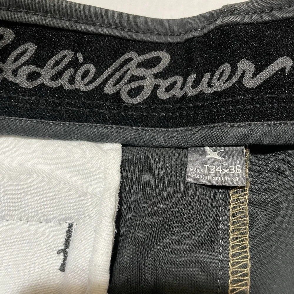 Eddie Bauer Men's 34 X 35 Tall Stretch‎ Chino Pants Straight Flat Front Gray